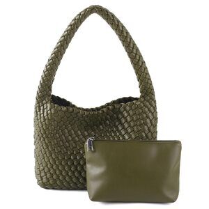 8598 Handmade Woven Shoulder Handbag Vegan Leather Tote With Purses